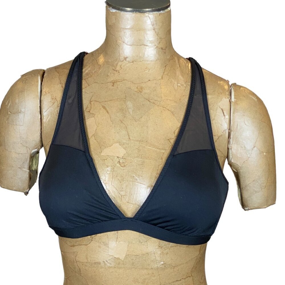 Shade & Shore Black Mesh Accent Triangle Bikini Top Cross Back‎ Strap S 30A